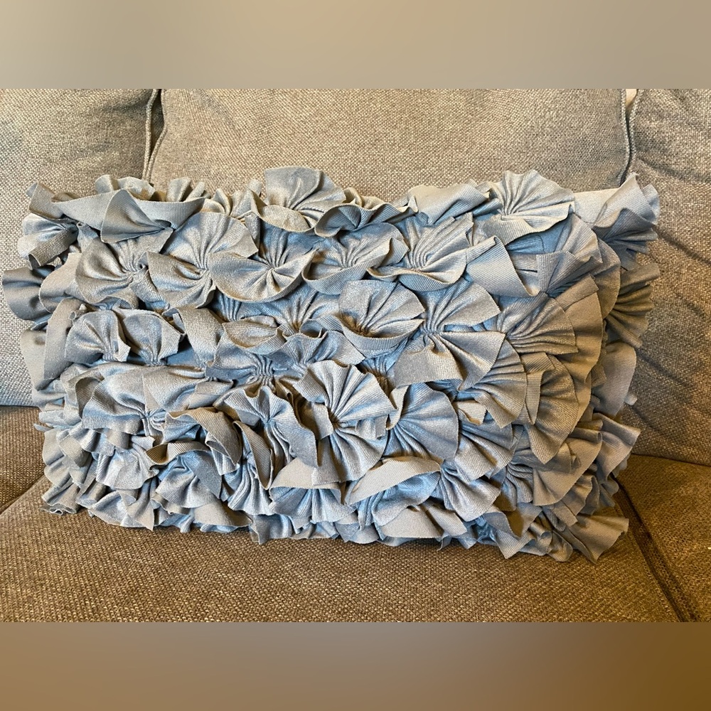 Cynthia Rowley Oblong Ruffled Gray Throw Pillow Shabby Chic 22”x 13”